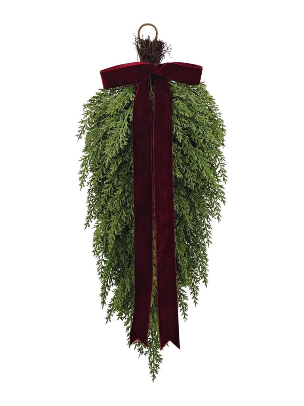 My Texas House Natural Feel Cedar Christmas Swag with Velvet Bow 28"